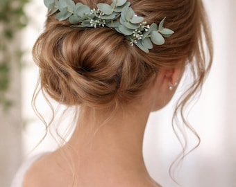 Juego de 5 horquillas de eucalipto, accesorios para el cabello de boda con motivos vegetales, horquillas para el cabello de novia, tocado para damas de honor, peinado rústico para bodas.