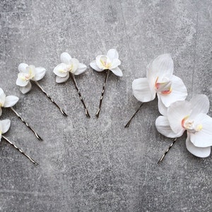 Orchid hair pins Mini flower hair clips White pink orchid hair pin Small white orchid hair flower Wedding hair accessories image 1