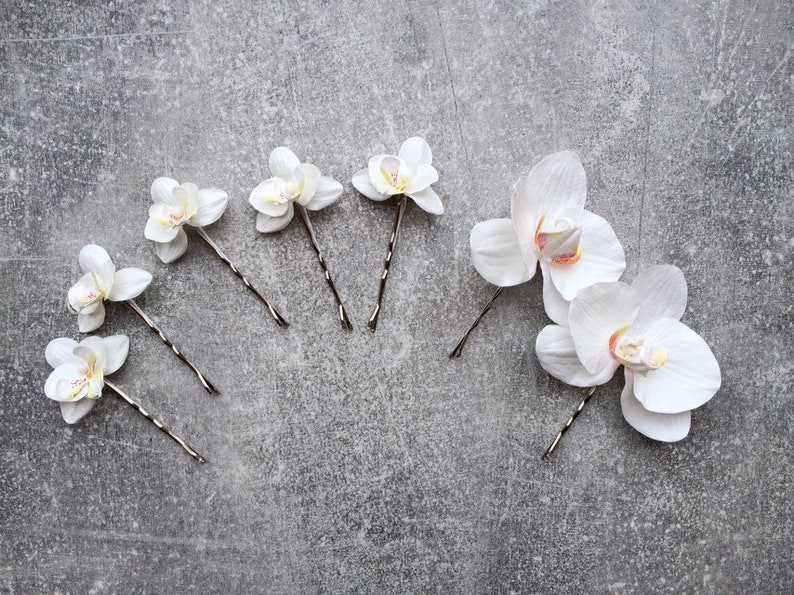 Orchid hair pins Mini flower hair clips White pink orchid hair pin Small white orchid hair flower Wedding hair accessories image 1