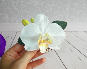 White Orchid Hair Comb: Tropical Wedding Hair Accessory