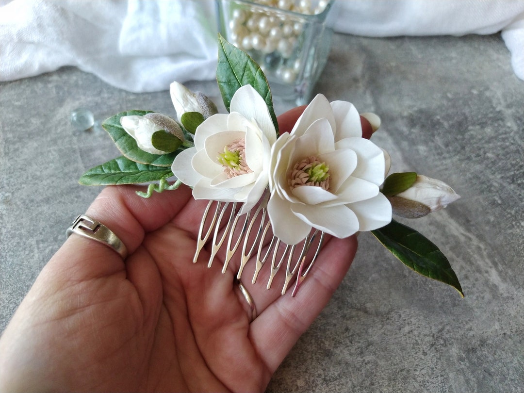 Magnolia Hair Piece Wedding Hair Flowers White Magnolia Hair Comb Bridal Flower Hair Piece