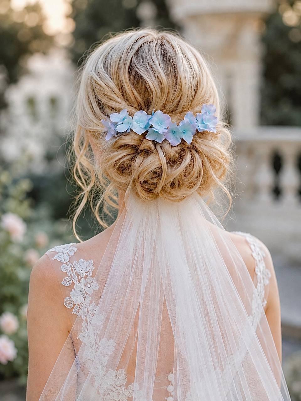 Blue Hydrangea Hair Pins, Bridal Hair Piece, Wedding Hair