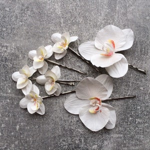 Orchid hair pins Mini flower hair clips White pink orchid hair pin Small white orchid hair flower Wedding hair accessories image 9