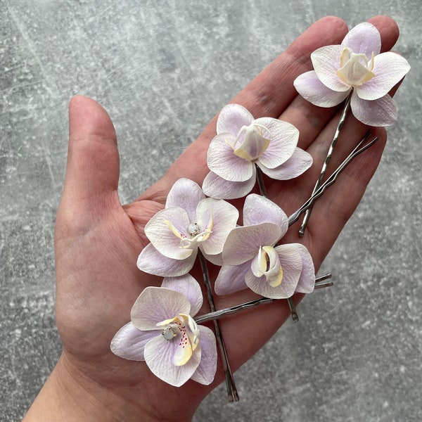 Épingle à cheveux orchidée nuptiale fleurs orchidée Mini pinces à cheveux orchidée lilas ivoire petite orchidée épingle à cheveux mariage de plage Accessoires cheveux orchidée