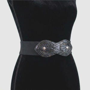 Vintage 80s leather Black and faux ivory statement waist Belt corset‎ 34” L/XL 1980s Corset Belt - Etsy main image 2