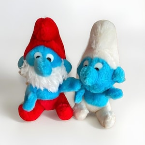 Vintage 80s Smurfs (2) Plush Toys Original 1980&#39;s TV Cartoon Series Rare