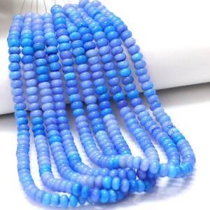 Cyan Blue Shaded Opal smooth rondelle Gemstone Beads, 15 inch Cyan Blue Opal plain rondelle Beads, wholesale necklace, jewelry making bead
