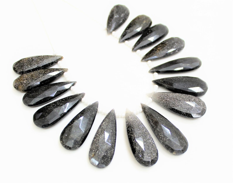 15 Pieces natural BLACK SUNSTONE Faceted Long 34 to 44 MM Teardrop shape briolettes loose gemstone bedas,natural gemstone for jewelry,