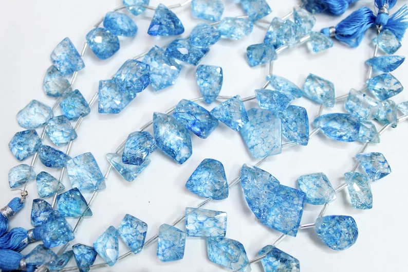 Jewelry Making uneven Crystal Quartz Fancy Loose Beads 8 inch Natural Sky Blue Crack Crystal Faceted Nugget Beads Briolette