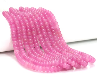 Cuentas redondas lisas de calcedonia rosa rubí de 8 mm, cuentas redondas lisas de cuarzo, piedras preciosas lisas, joyería artesanal de cuarzo AAA al por mayor, regalo para ella.