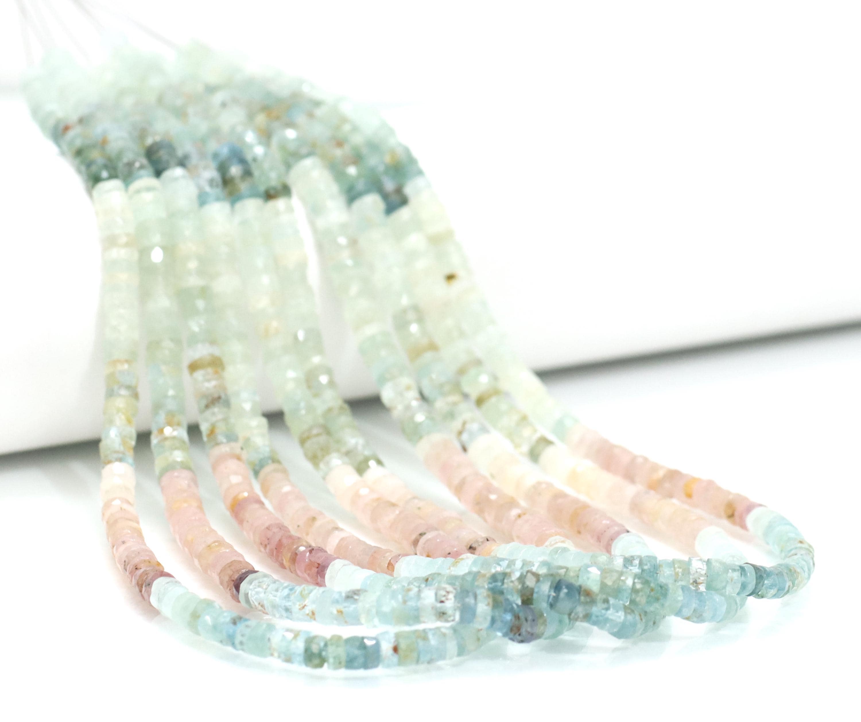 AAA Natural Aquamarine shaded faceted heishi tyre shape Beads, 4-7mm Top Quality Aquamarine faceted Gemstone Beads, wholesale Jewelry beads