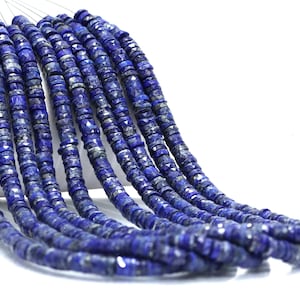 Perles en forme de pneu Heishi à facettes en lapis-lazuli naturel, 5-7 mm de bonne qualité, perles à facettes en lapis-lazuli, vente en gros de perles de bijoux