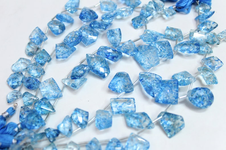 Jewelry Making uneven Crystal Quartz Fancy Loose Beads 8 inch Natural Sky Blue Crack Crystal Faceted Nugget Beads Briolette