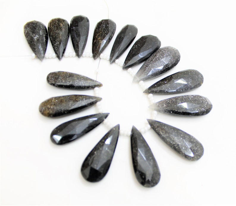 15 Pieces natural BLACK SUNSTONE Faceted Long 34 to 44 MM Teardrop shape briolettes loose gemstone bedas,natural gemstone for jewelry,