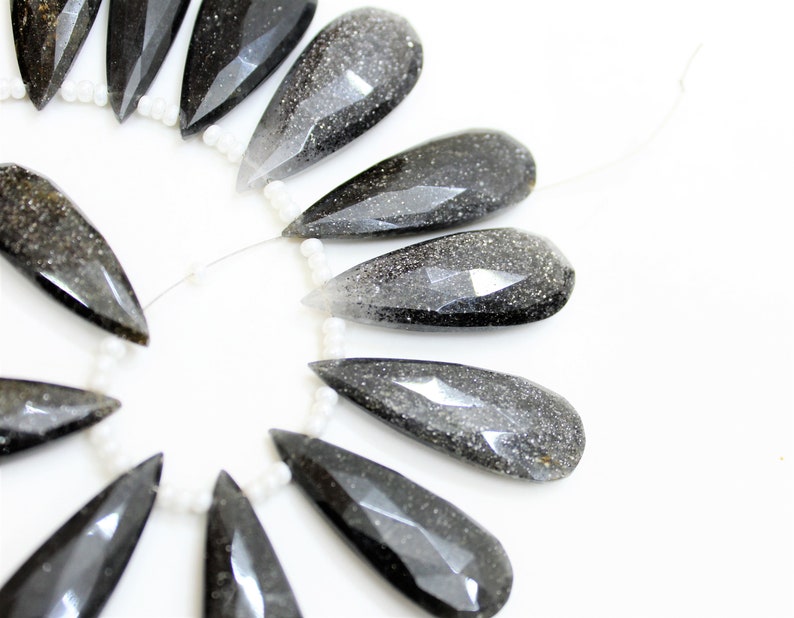 15 Pieces natural BLACK SUNSTONE Faceted Long 34 to 44 MM Teardrop shape briolettes loose gemstone bedas,natural gemstone for jewelry,