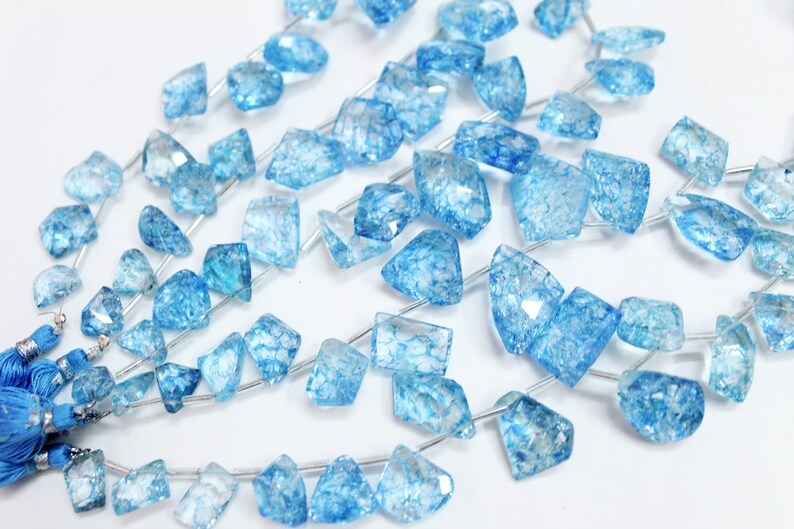 Jewelry Making uneven Crystal Quartz Fancy Loose Beads 8 inch Natural Sky Blue Crack Crystal Faceted Nugget Beads Briolette