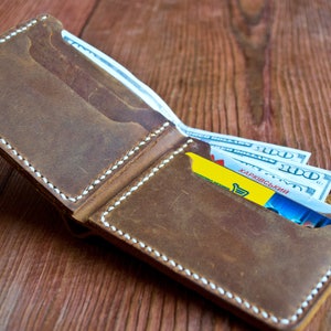 Cartera unisex, cartera de cuero plegable personalizada, cartera de cuero delgada, cartera de cuero minimalista