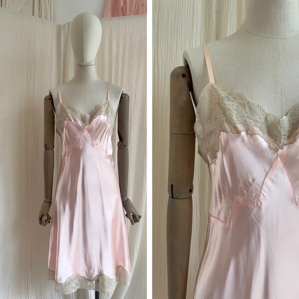 Vintage 1940's rayon satin slip dress with lace