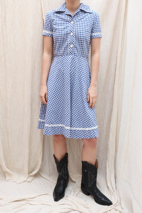 1970's Vintage blue & white gingham prairie style