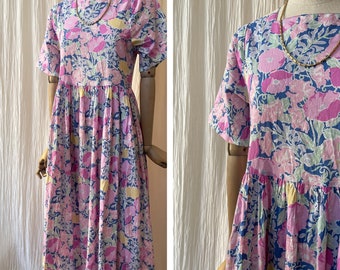 Vestido Laura Ashley vintage de algodón de los años 80 con estampado floral talla S