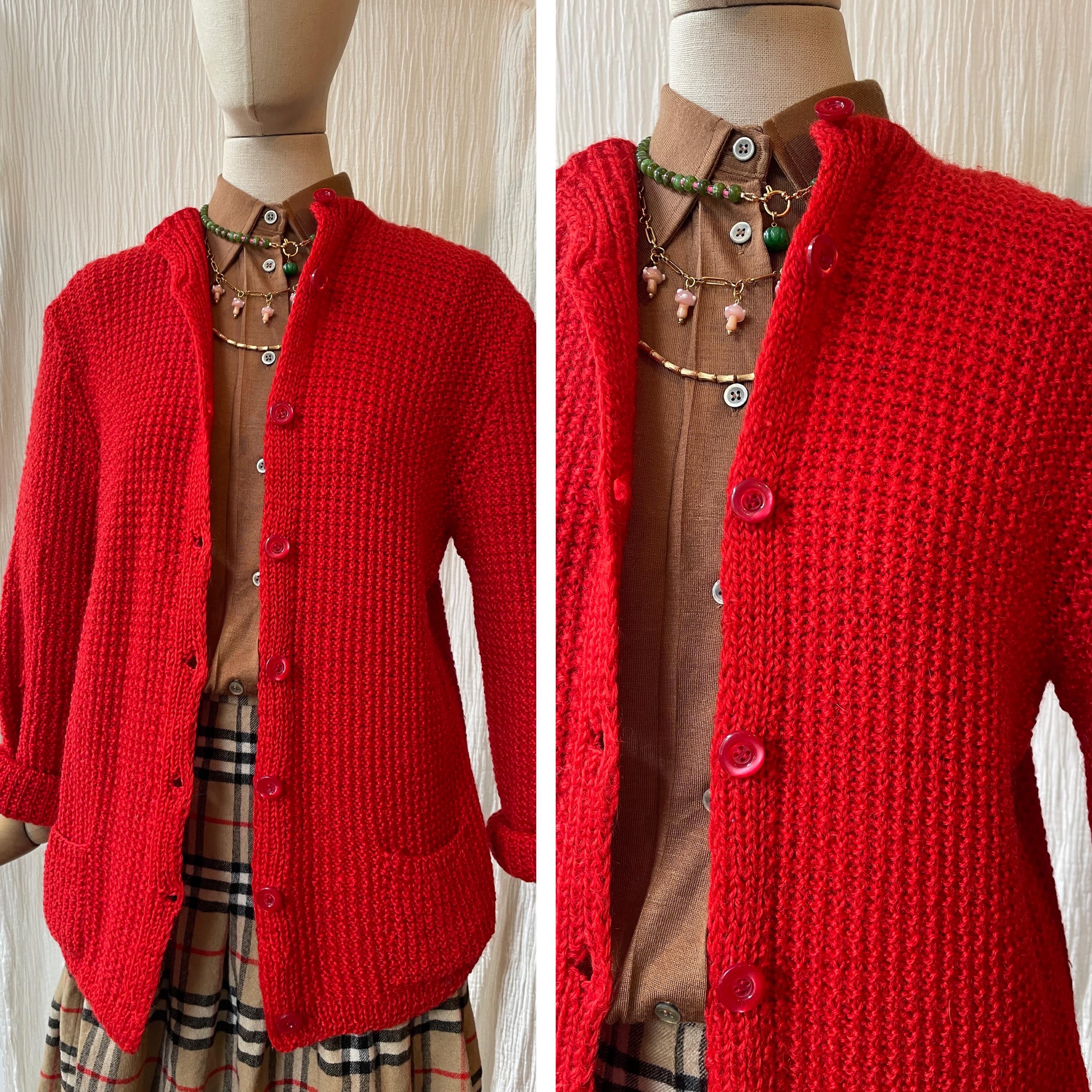 Cherry Red Vintage Cardigan - Etsy Cherry Red Vintage Cardigan - Etsy