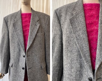 Vintage 1980er Wolle Harris Tweed Blazer Größe L