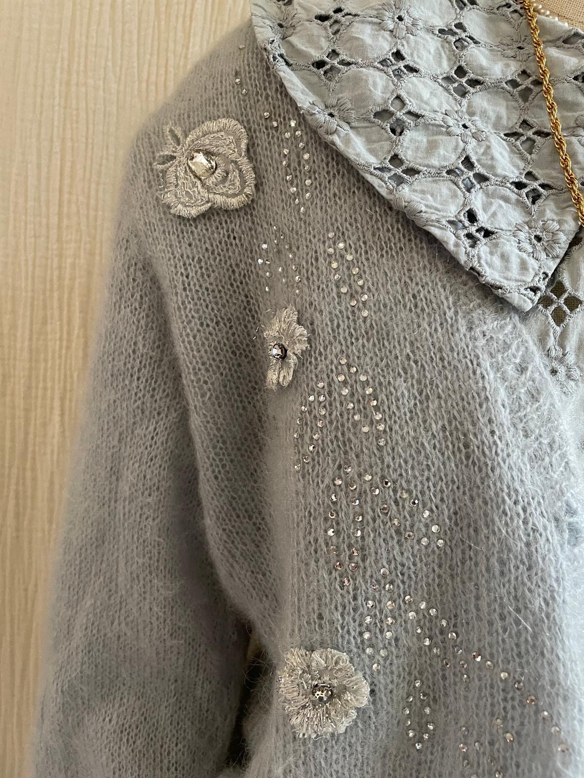 Vintage 1980's Light Blue Mohair Cardigan With Embroidered - Etsy