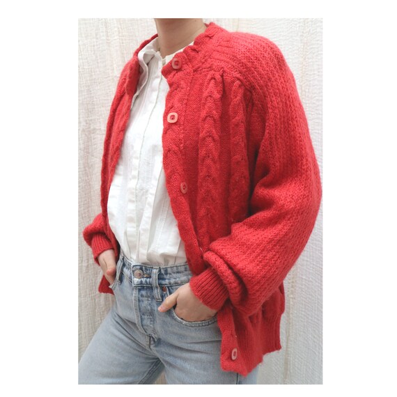 Vintage fluffy colorful mohair wool knitted cardig