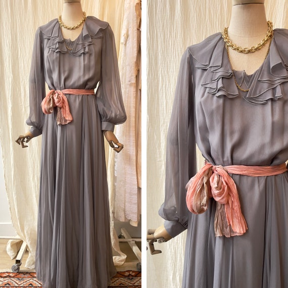 70s ed volin black ruffle maxi dress