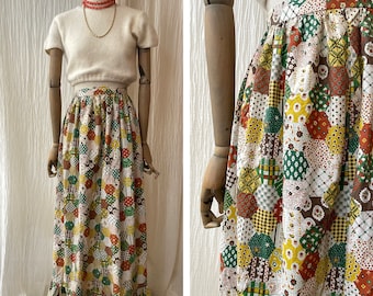 vintage 1970's maxi prairie patchwork skirt size xs/s