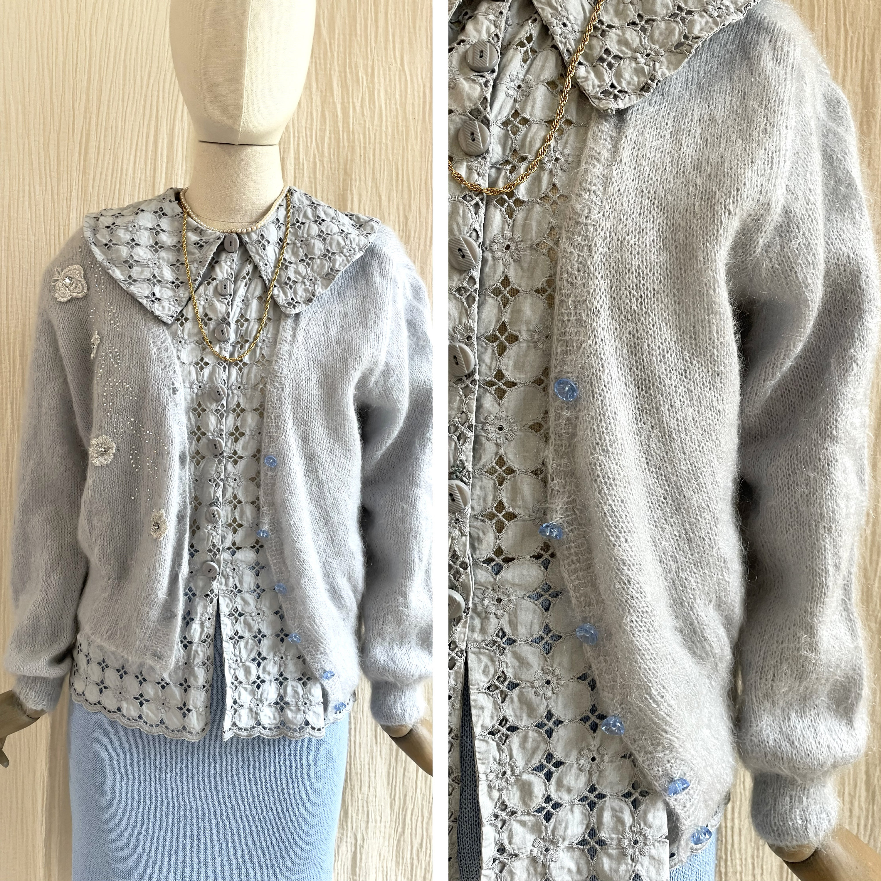 Vintage 1980's Light Blue Mohair Cardigan With Embroidered - Etsy