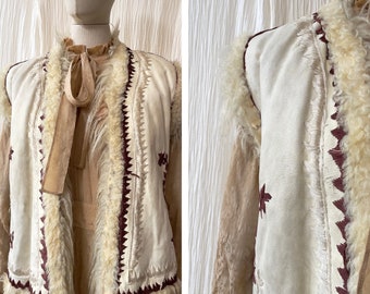 vintage 1970’s afghan sheepskin waistcoat with embroidery size M