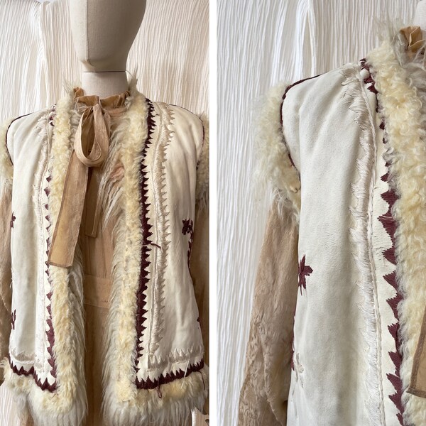 vintage 1970’s afghan sheepskin waistcoat with embroidery size M