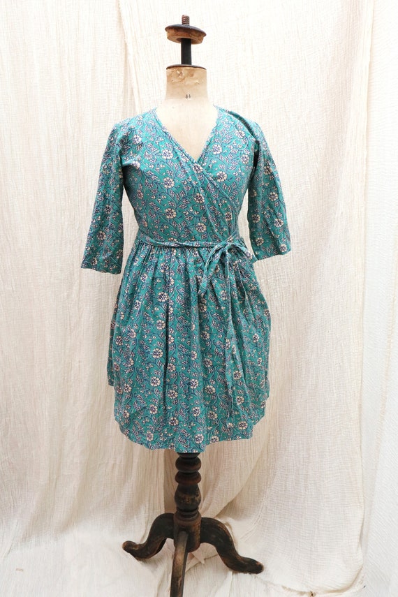 1970's vintage Indian cotton floral hand block pri