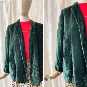 blazer vintage de terciopelo suave verde oscuro de los años 1980 talla M/L imagen 1