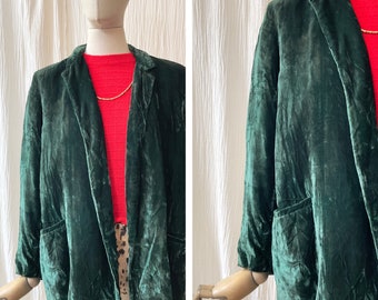 blazer en velours doux vert foncé vintage des années 1980 taille M/L