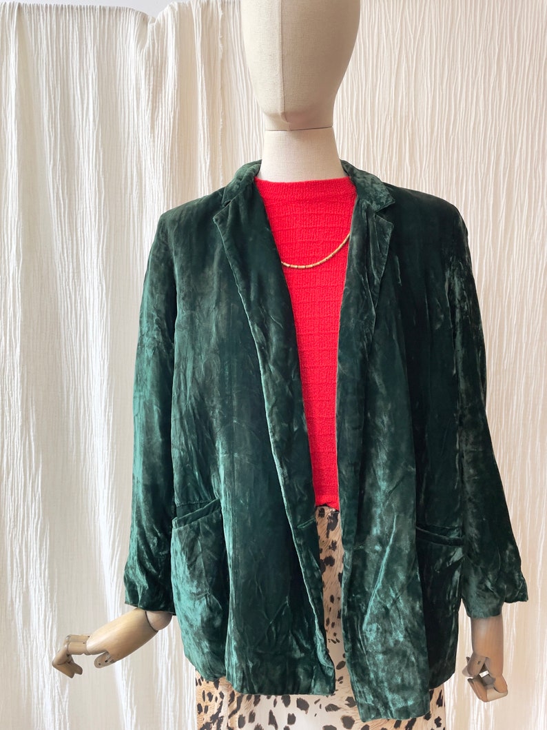 blazer vintage de terciopelo suave verde oscuro de los años 1980 talla M/L imagen 2