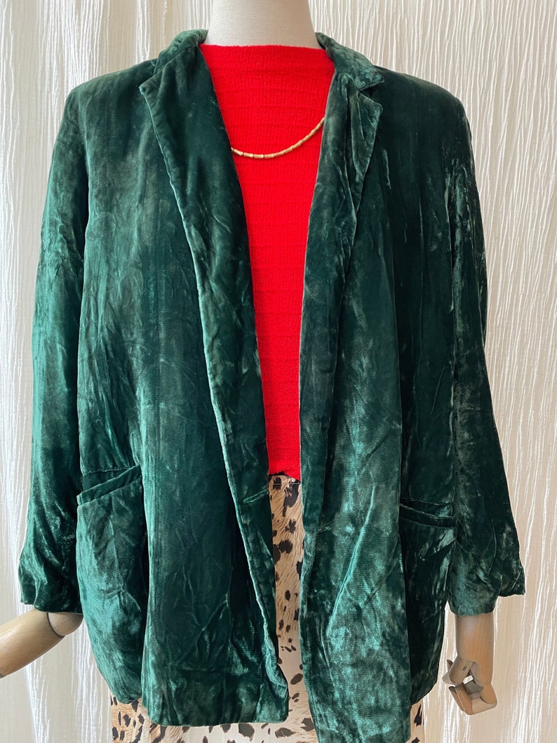 blazer vintage de terciopelo suave verde oscuro de los años 1980 talla M/L imagen 4