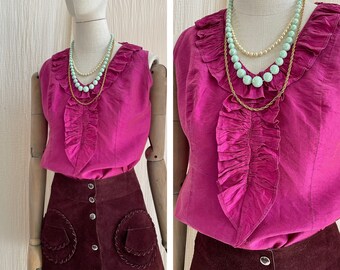 Vintage 1980's silk fuchsia ruffle blouse size S