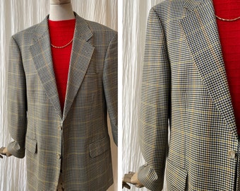 blazer à carreaux en laine vintage des années 1980 taille L/XL