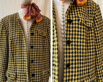 blazer en laine jaune et noir vintage des années 1980 taille L