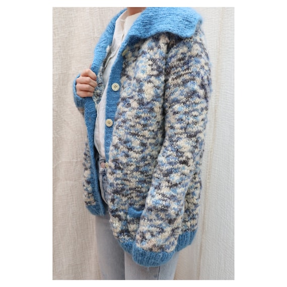 Vintage fluffy colorful mohair wool knitted cardig