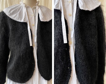 cárdigan vintage de lana mohair negro de los años 1980 talla L