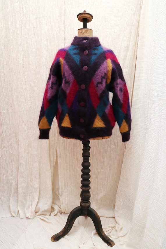 Vintage colorful mohair wool knitted sweater / Vin