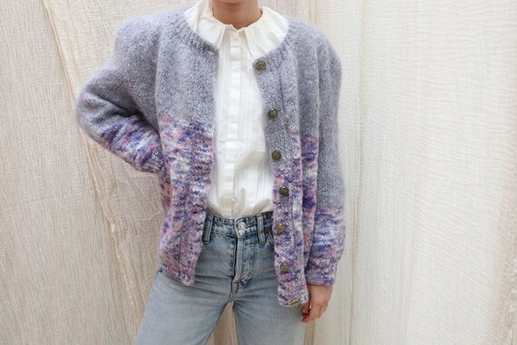 Vintage fluffy pastel lila mohair wool knitted car