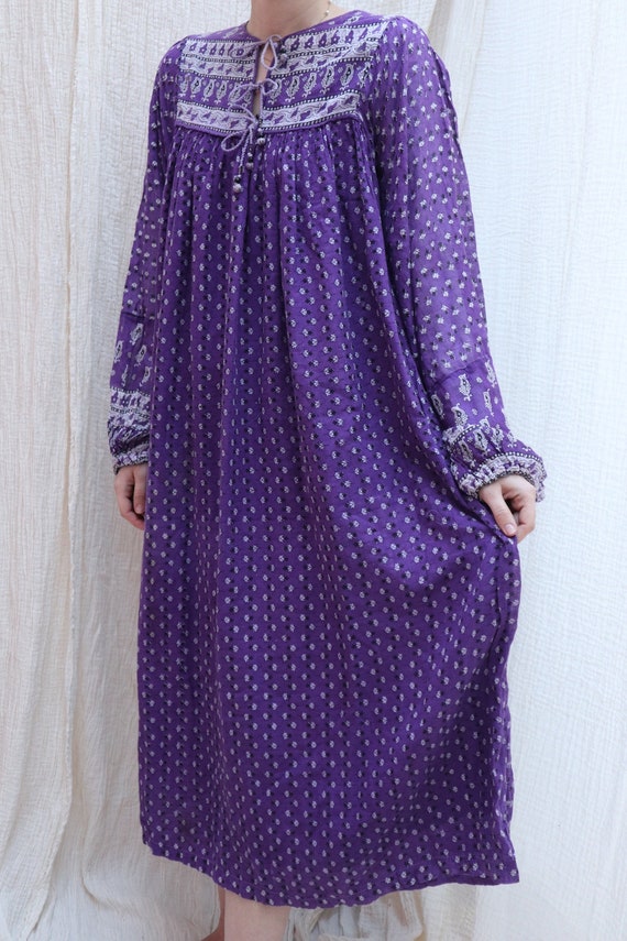 Vintage purple Indian cotton gauze midi dress / Vi