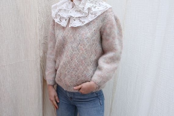 Vintage fluffy pastel mohair wool knitted jumper /