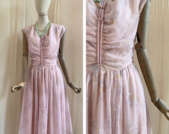Vintage 1950's pink floral cocktail prom dress size M