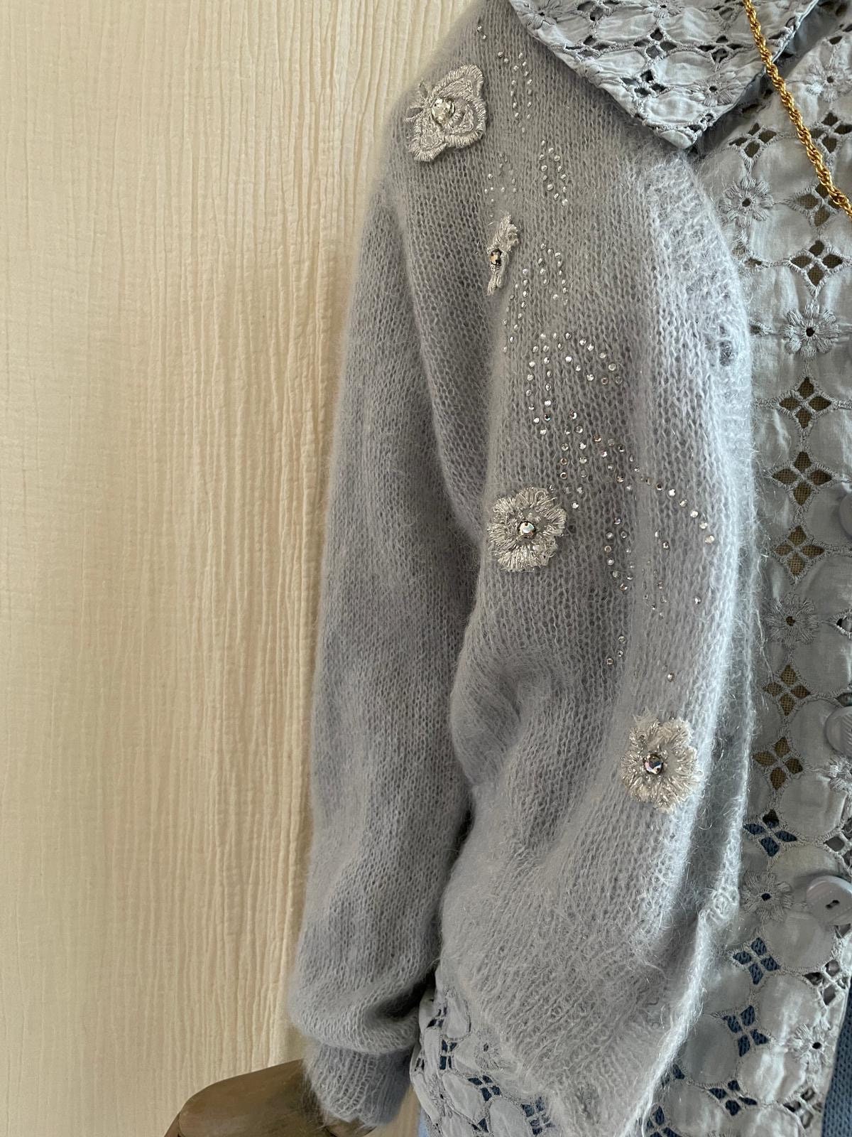 Vintage 1980's Light Blue Mohair Cardigan With Embroidered - Etsy