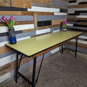 Vintage Retro Mid Century 1970's 6 Foot yellow formica trestle dining kitchen table